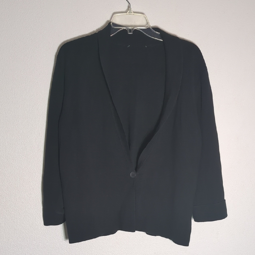 Eileen Fisher Womens Knit Blazer Shacket Cardigan Silk Cotton Quiet Luxury Large
